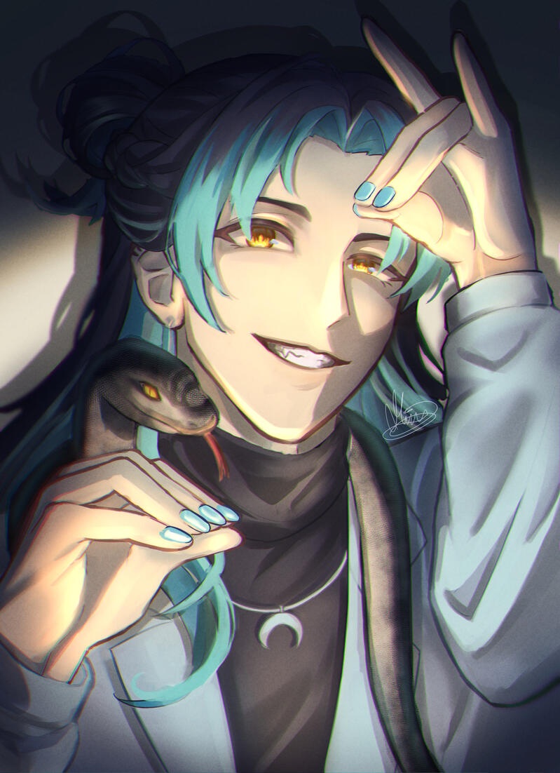 My persona character and his pet snake.